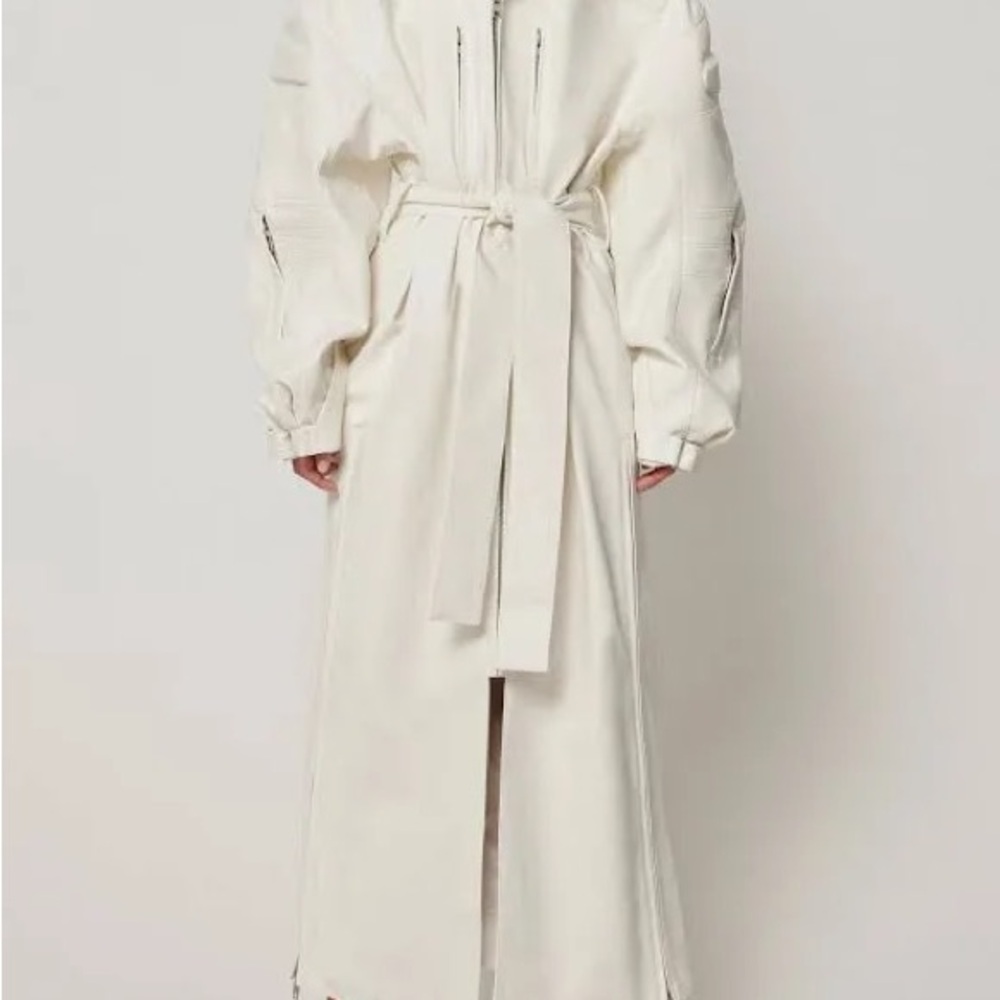 Khy White Leather Long Coat Size Small